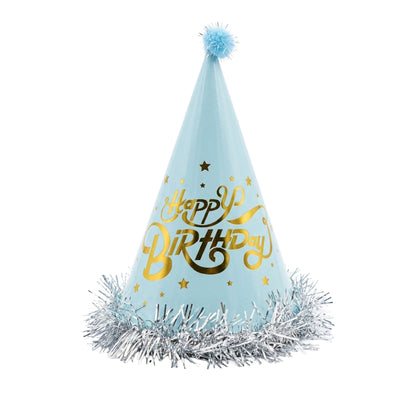 Happy Birthday Party Hat - Decorative Cone Cap - Light Blue - 25 Cm