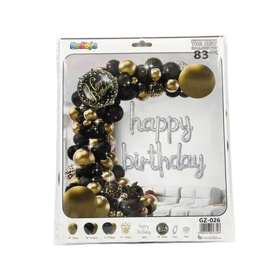 Happy Birthday Party Decoration Balloon Garland Kit - Black & Gold - 83 Pcs