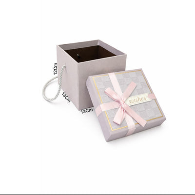 Gift Box Light Purple Colour With Pink Ribbon - 13X12X13Cm