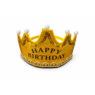 Happy Birthday Party Glitter Crown - Gold Colour - Led Light Up Tiara