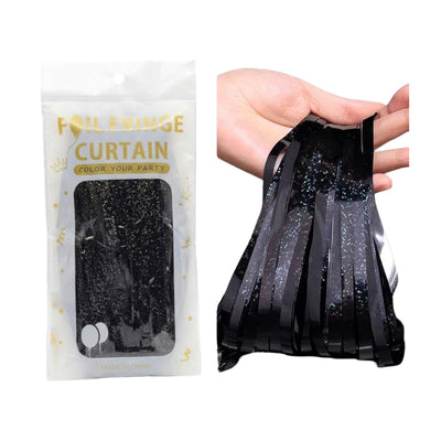 Laser Glitter Foil Fringe Curtain For Party Decoration - Rain Curtain - Black Colour