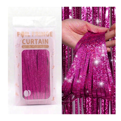 Laser Glitter Foil Fringe Curtain For Party Decoration - Rain Curtain - Pink Colour