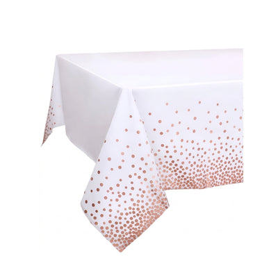 Rose Gold Polka Dot Printed Party Decoration Plastic Table Cover - Tableware - White - 137X183 Cm