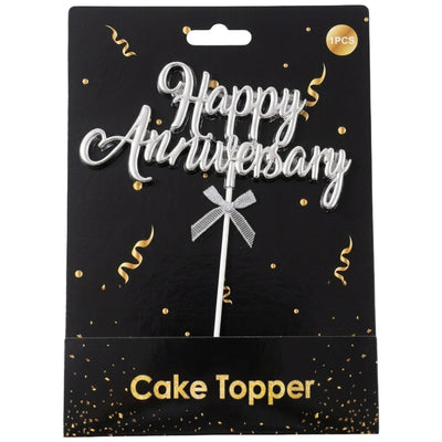 Happy Anniversary Cake Decoration Topper - Plastic - Silver Colour