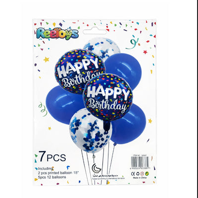Happy Birthday Party Decoration Balloons And Foil Balloon - Kit 7Pcs - Blue And White