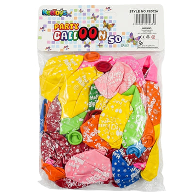 Happy Birthday Themed Party Balloons 50Pcs Set - Assorted Colours