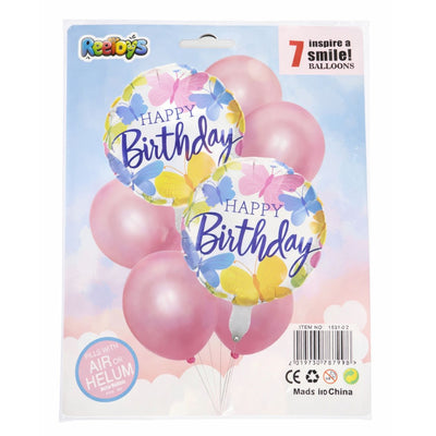 Happy Birthday Party Decoration Balloons And Foil Balloon - Kit 7Pcs - Pink Colour