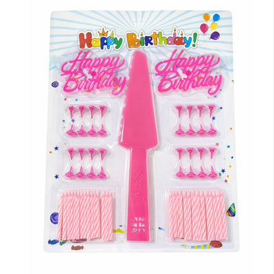 Happy Birthday Candle With Cake Cutting Knife/Server - Pink Colour