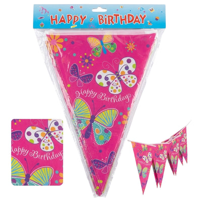Happy Birthday Butterfly Theme Party Decoration Flag Banner - 30 Cm