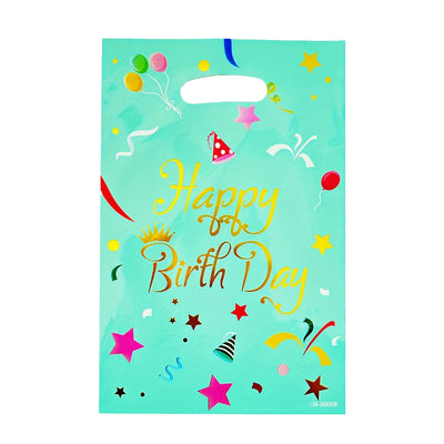 Happy Birthday Turquoise Colour Party Loot Bag - 29X20 Cm - Pack Of 10 Pcs
