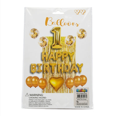 1St Happy Birthday Party Decoration Set - Gold Colour - (Uninflated)