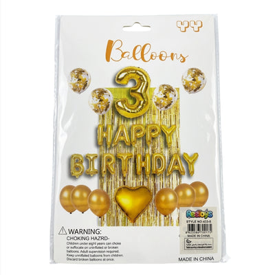 3Rd Happy Birthday Party Decoration Set - Gold Colour - (Uninflated)