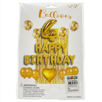 4Th Happy Birthday Party Decoration Set - Gold Colour - (Uninflated)