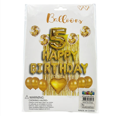 5Th Happy Birthday Party Decoration Set - Gold Colour - (Uninflated)