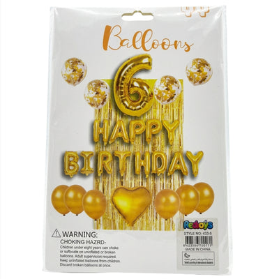 6Th Happy Birthday Party Decoration Set - Gold Colour - (Uninflated)