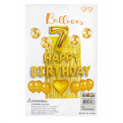 7Th Happy Birthday Party Decoration Set - Gold Colour - (Uninflated)