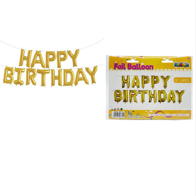 Happy Birthday Decoration Banner Foil Balloon - Letter Set - Gold Colour - (Uninflated)