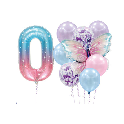 Party Decoration Balloon Kit With Butterfly - 0 Number Balloon Set