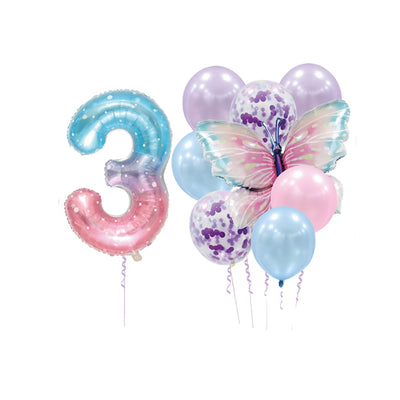 Party Decoration Balloon Kit With Butterfly - 3 Number Balloon Set