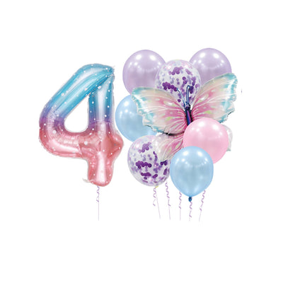 Party Decoration Balloon Kit With Butterfly - 4 Number Balloon Set