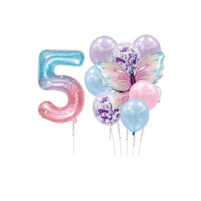 Party Decoration Balloon Kit With Butterfly - 5 Number Balloon Set