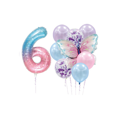 Party Decoration Balloon Kit With Butterfly - 6 Number Balloon Set