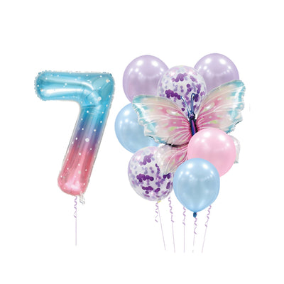Party Decoration Balloon Kit With Butterfly - 7 Number Balloon Set