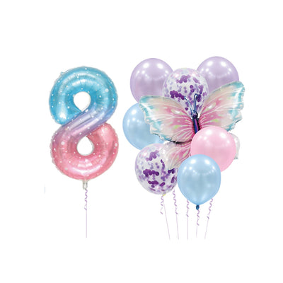 Party Decoration Balloon Kit With Butterfly - 8 Number Balloon Set