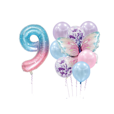 Party Decoration Balloon Kit With Butterfly - 9 Number Balloon Set