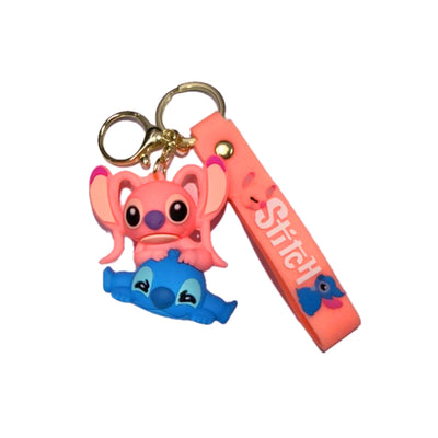 Stitch Character 3D Sillicone Keychain - Salmon Pink With Blue Colour