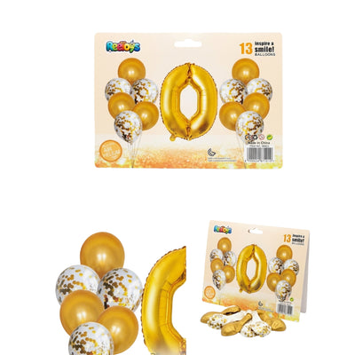 Party Decoration Balloons And Foil Balloon - 0 Number- 13Pcs - White And Gold Colour