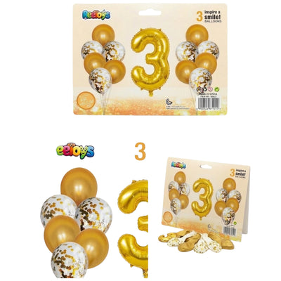 Party Decoration Balloons And Foil Balloon - 3 Number- 13Pcs - White And Gold Colour