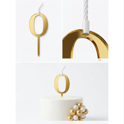 Cake Decoration 0 Number Topper With Candle - Gold Colour