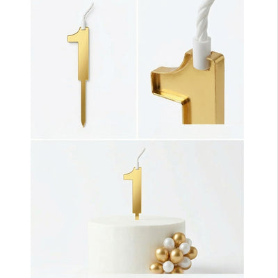 Cake Decoration 1 Number Topper With Candle - Gold Colour