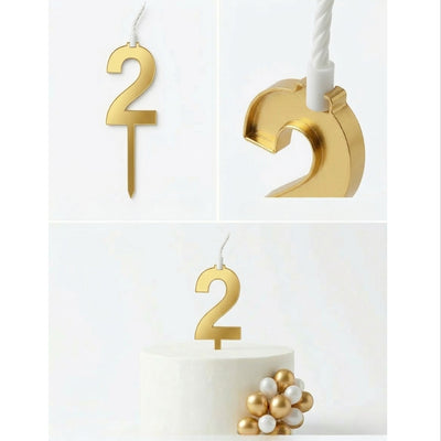 Cake Decoration 2 Number Topper With Candle - Gold Colour