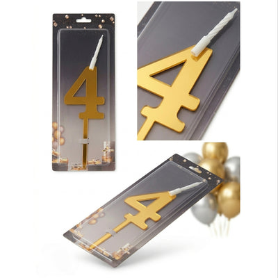 Cake Decoration 4 Number Topper With Candle - Gold Colour