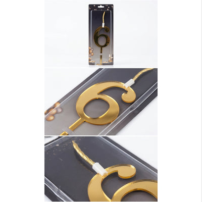 Cake Decoration 6 Number Topper With Candle - Gold Colour