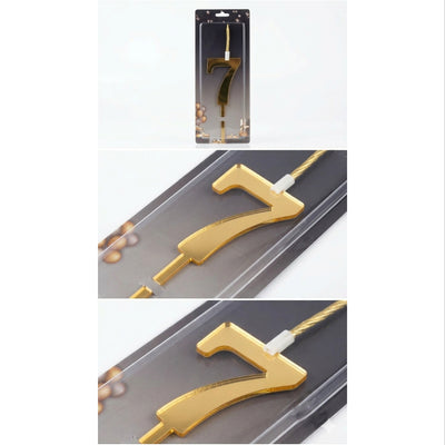 Cake Decoration 7 Number Topper With Candle - Gold Colour