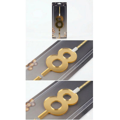 Cake Decoration 8 Number Topper With Candle - Gold Colour