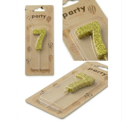 Cake Decoration Candle 7 Number - Glitter - Gold Colour