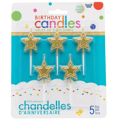 Party Decoration Elegant Star Candle - 5Pcs Set - Gold Colour