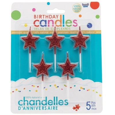 Party Decoration Elegant Star Candle - 5Pcs Set - Red Colour