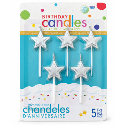 Party Decoration Elegant Star Candle - 5Pcs Set - Silver Colour