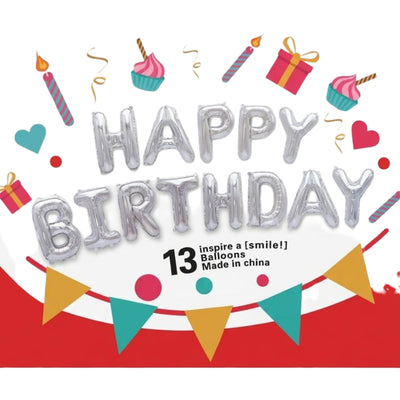 Happy Birthday Party Decoration Banner Balloon - Foil Balloon - Silver ( Uninflated )