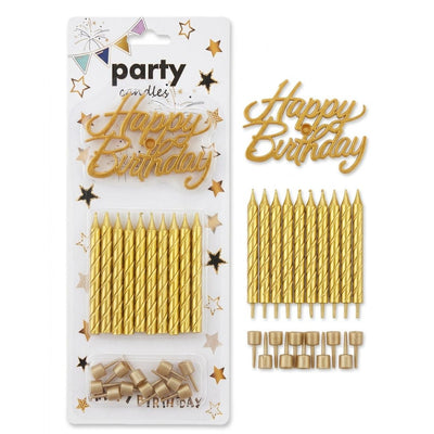 Happy Birthday Candle With Topper Set - 11Pcs - Gold Colour