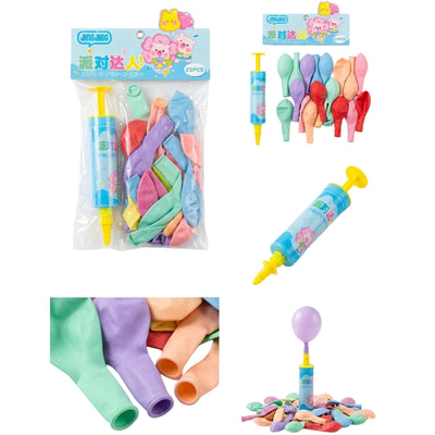 Jing Jing Party Decoration Balloons With Blue Handheld Air Pump - Bear Theme - 25Pcs Set