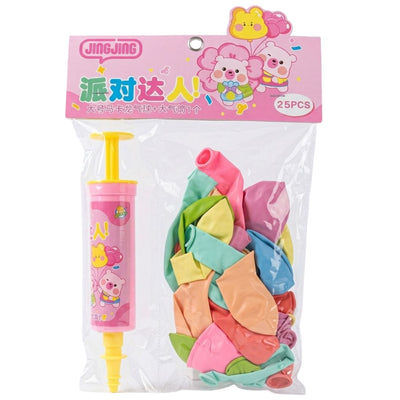 Jing Jing Party Decoration Balloons With Pink Handheld Air Pump - Bear Theme - 25Pcs Set