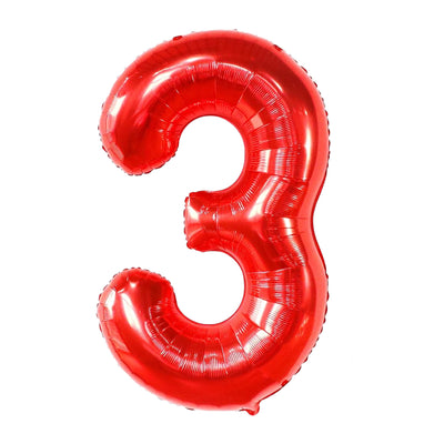 Happy Birthday Party Decoration Foil Balloon Number 3 - Red - 40 Inch