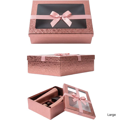 Gift Box With A Transparent Window - Large - 33X11X25Cm - Metallic Pink Colour