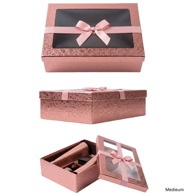 Gift Box With A Transparent Window - Medium - 28X9X20Cm - Metallic Pink Colour